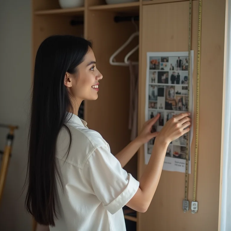 Mulher asiático-brasileira planejando interior de closet