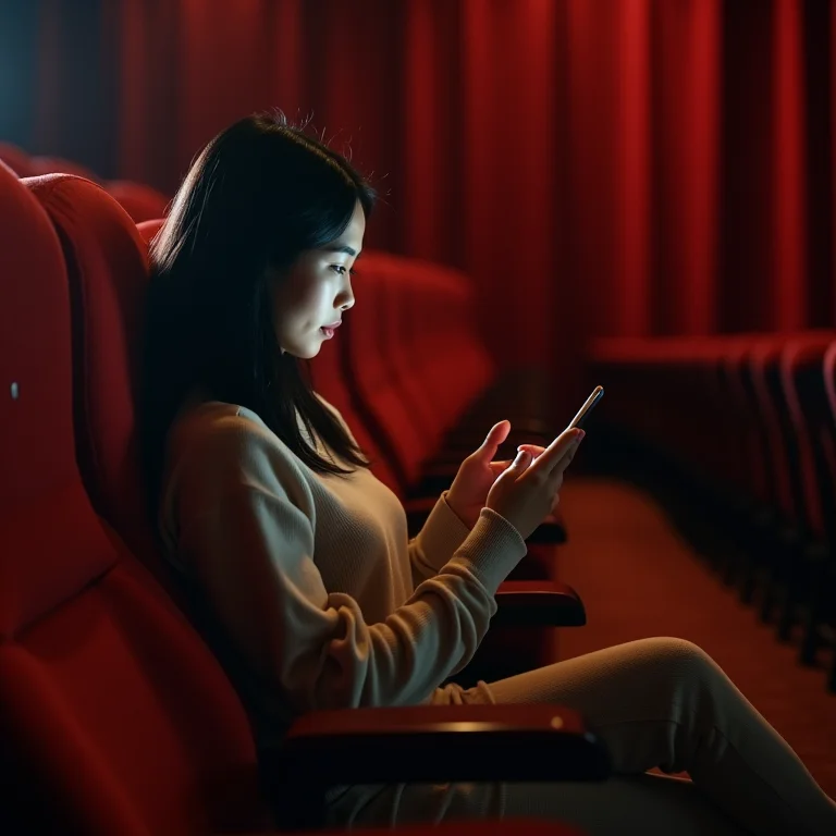 Mulher asiático-brasileira verificando a temperatura do teatro.