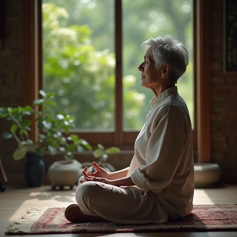 Mulher branca brasileira meditando no Yu Garden em Xangai