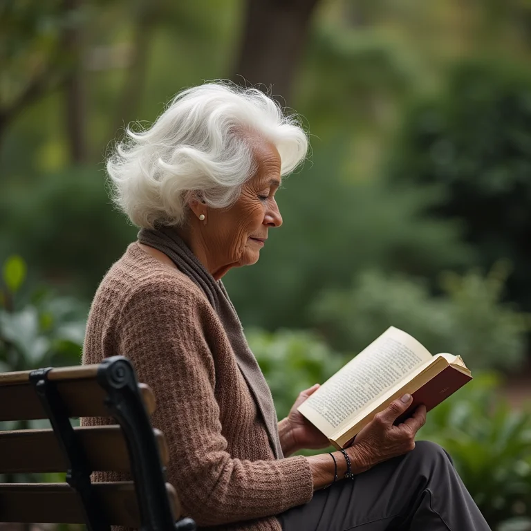 Mulher branca madura relaxando no Brooklyn Botanic Garden.