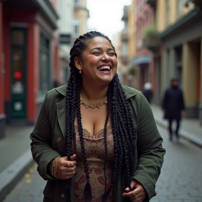 Mulher brasileira caminhando em Gastown