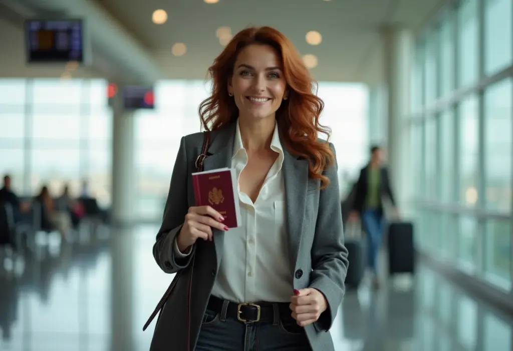 Mulher brasileira confiante viajando para o exterior