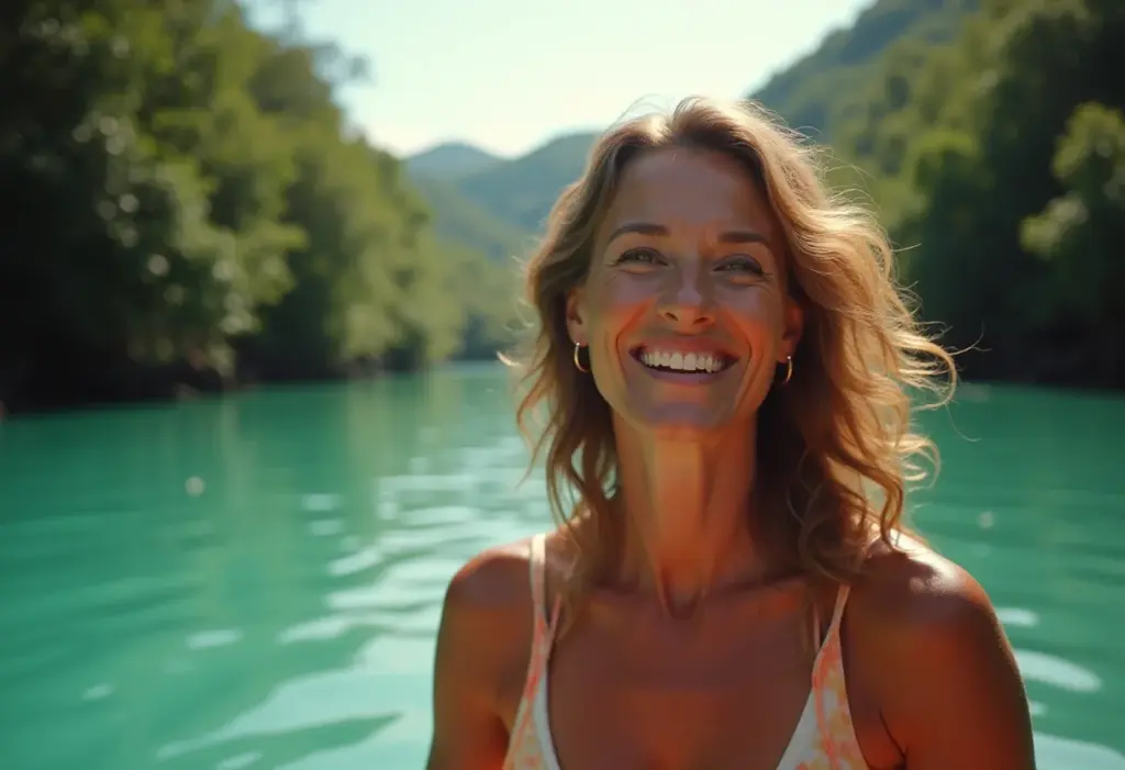 Rio Santos: O paraíso secreto que você precisa conhecer (antes que lotem) Mulher caiçara sorrindo em passeio de caiaque no Rio Santos.