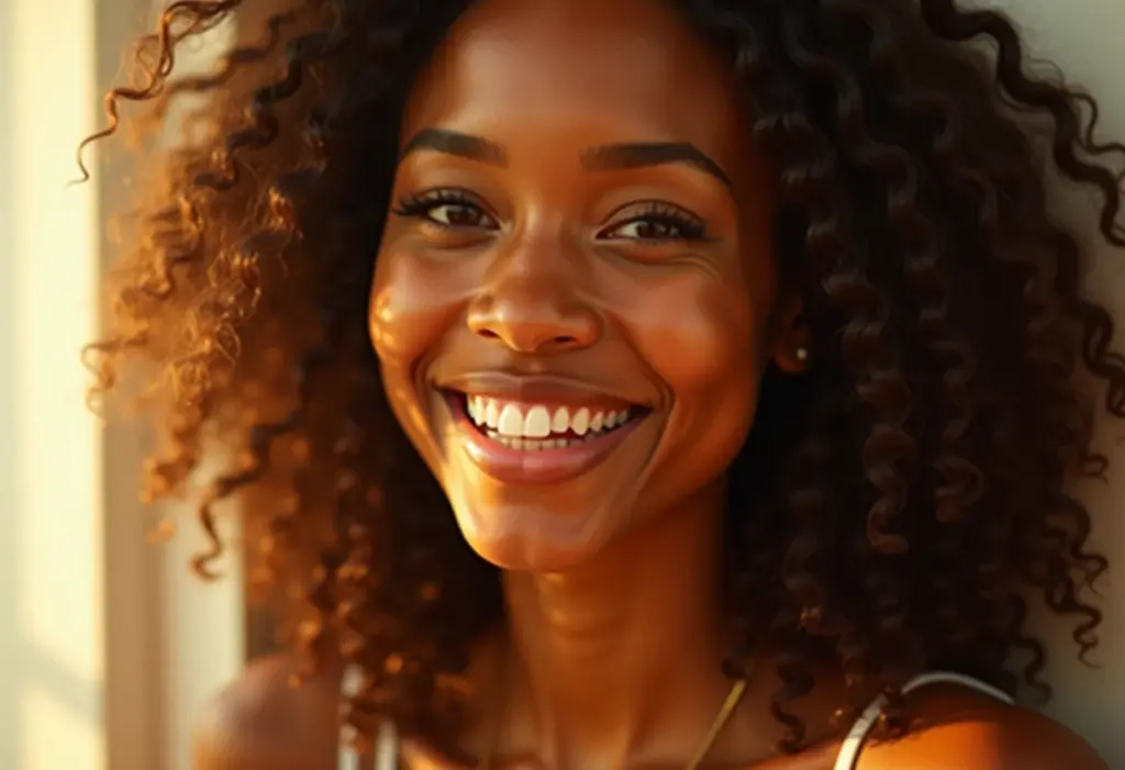 Mulher com cabelo brilhante e saudável, representando tratamento capilar