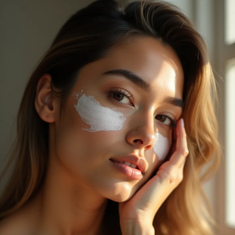 Mulher com cabelo quimicamente tratado aplicando máscara capilar