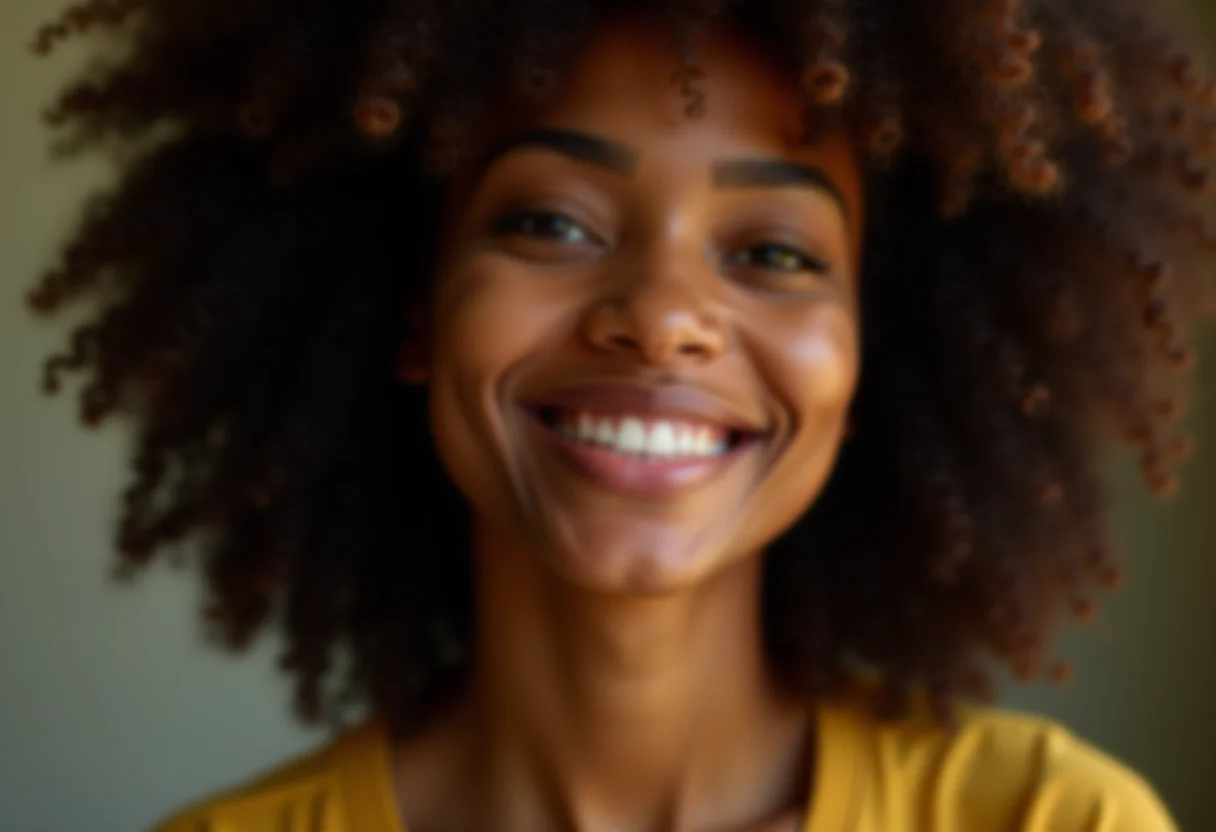Mulher com cabelo saudável e brilhante após tratamento capilar