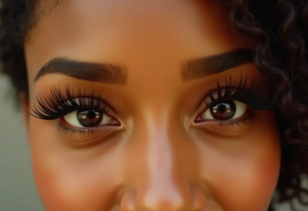 Mulher com cílios postiços bem aplicados