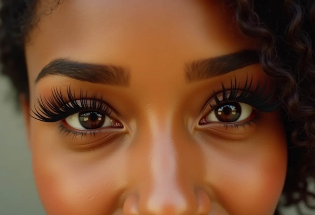 Mulher com cílios postiços bem aplicados