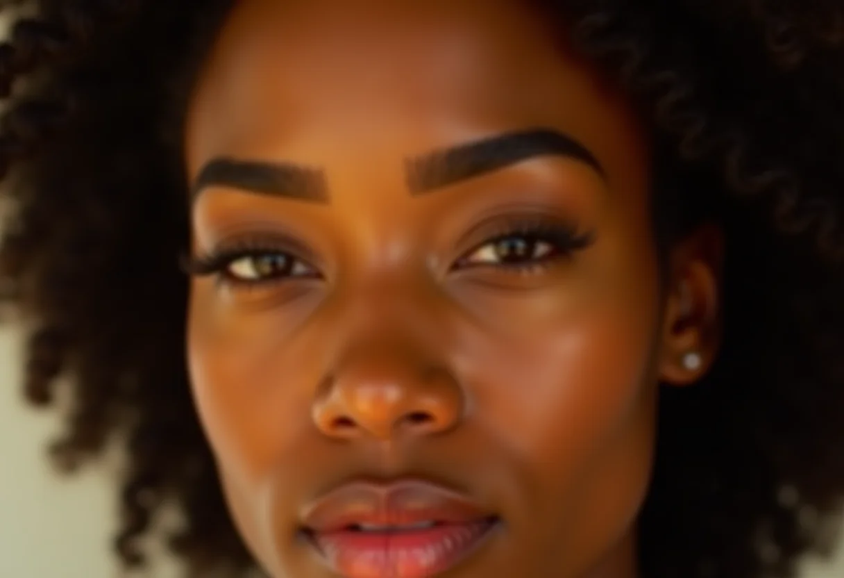 Mulher com sobrancelhas impecáveis e maquiagem natural