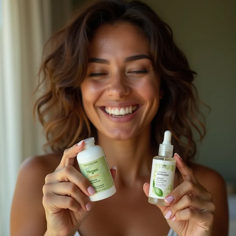 Mulher comparando rótulos de maquiagem vegana e cruelty free