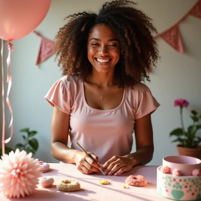 Mulher criando decoração DIY para festa de aniversário