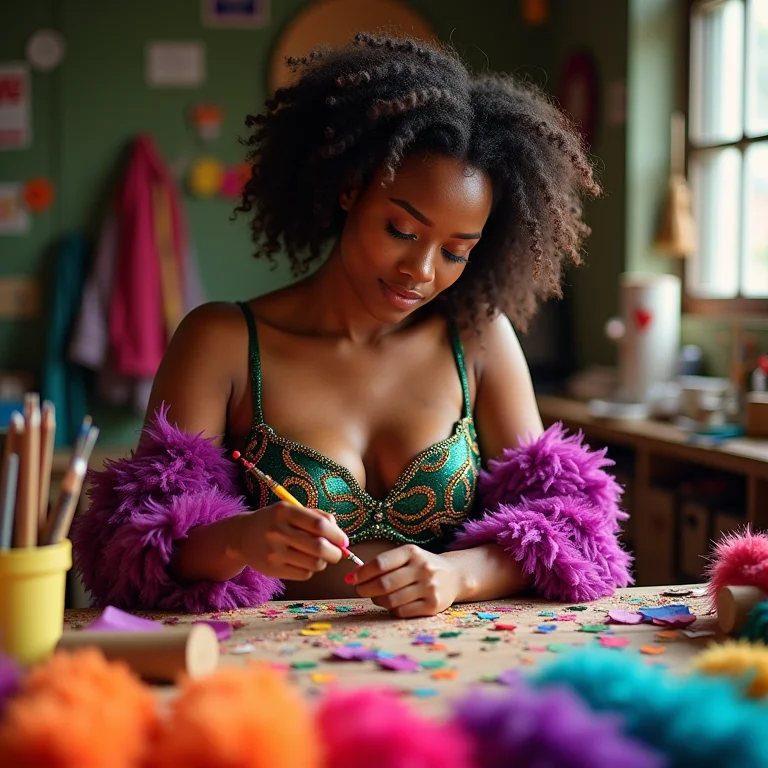 Mulher criando fantasia de Carnaval