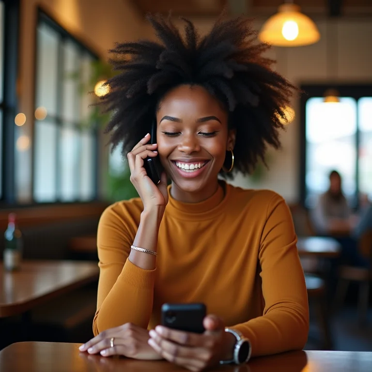 Mulher economizando em ligações internacionais