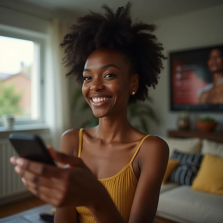 Mulher escolhendo música para jantar romântico.