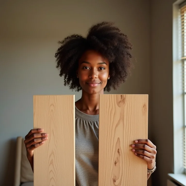 Mulher escolhendo o estilo do piso laminado