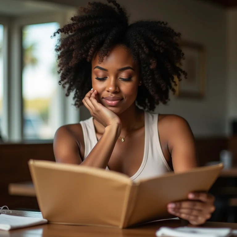 Mulher escolhendo restaurante em menu.