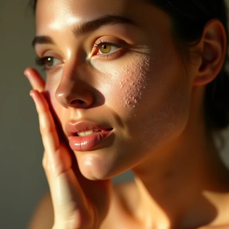 Mulher esfoliando o rosto com delicadeza