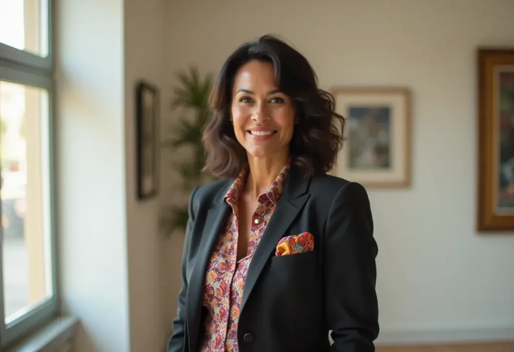 Lenço de Bolso: Domine a Arte de Dobrar e Impressionar Mulher estilosa com lenço de bolso colorido