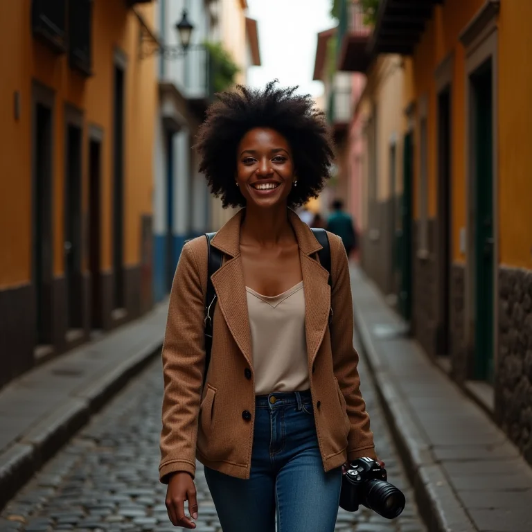 Mulher explorando o centro histórico de Tiradentes a pé