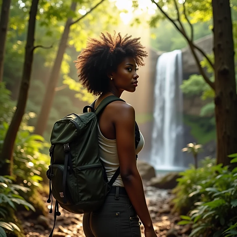 Mulher explorando trilha secreta em Ouro Preto em direção a cachoeira