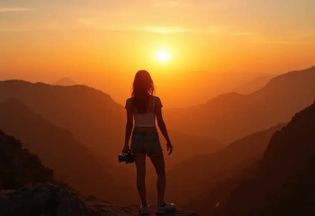 Paisagens bonitas: 5 erros que você deve evitar ao fotografar Mulher fotografando paisagem na Chapada dos Veadeiros ao pôr do sol