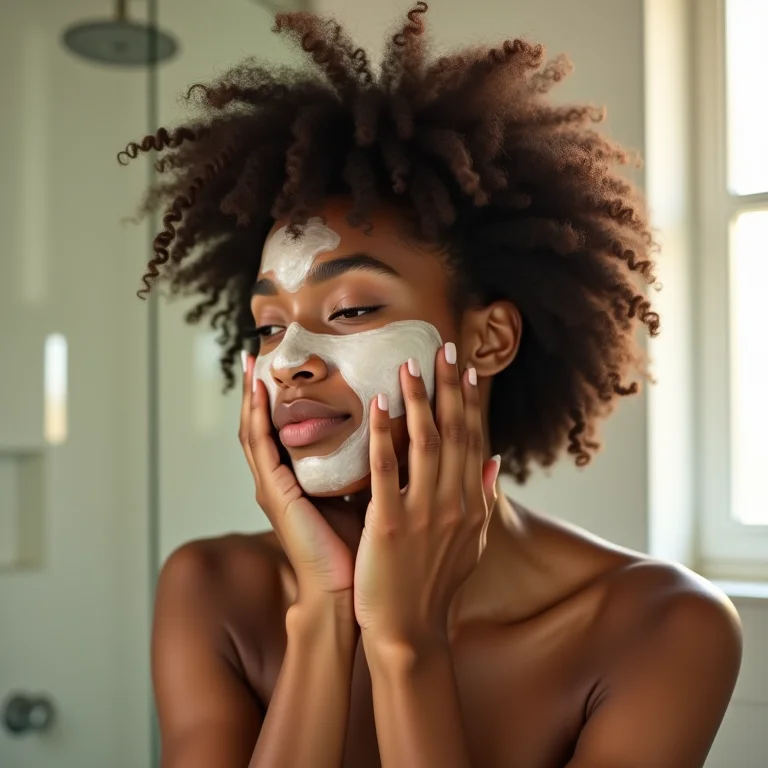 Mulher hidratando os cabelos em casa