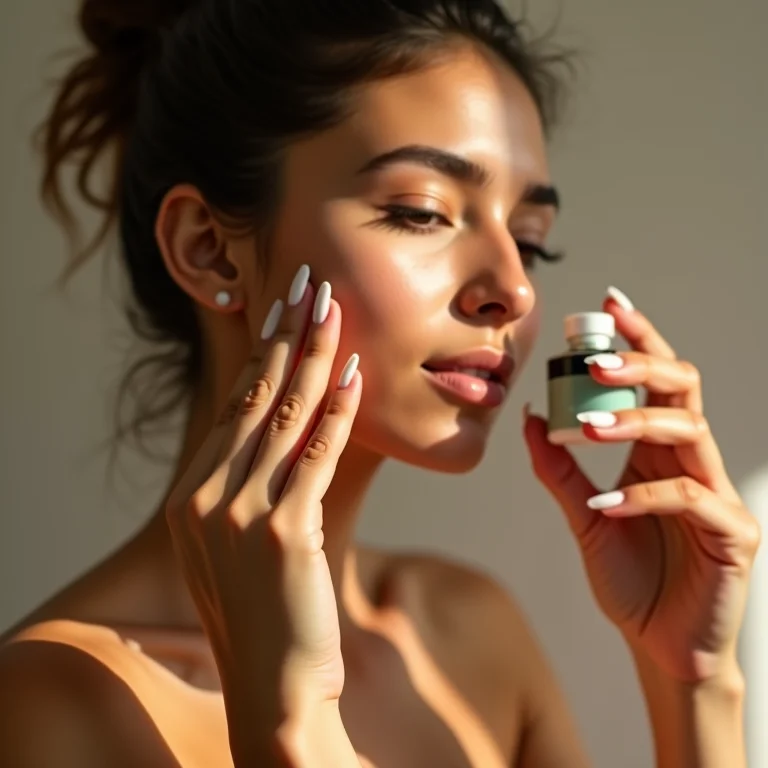 Mulher hispânica aplicando creme hidratante no rosto.