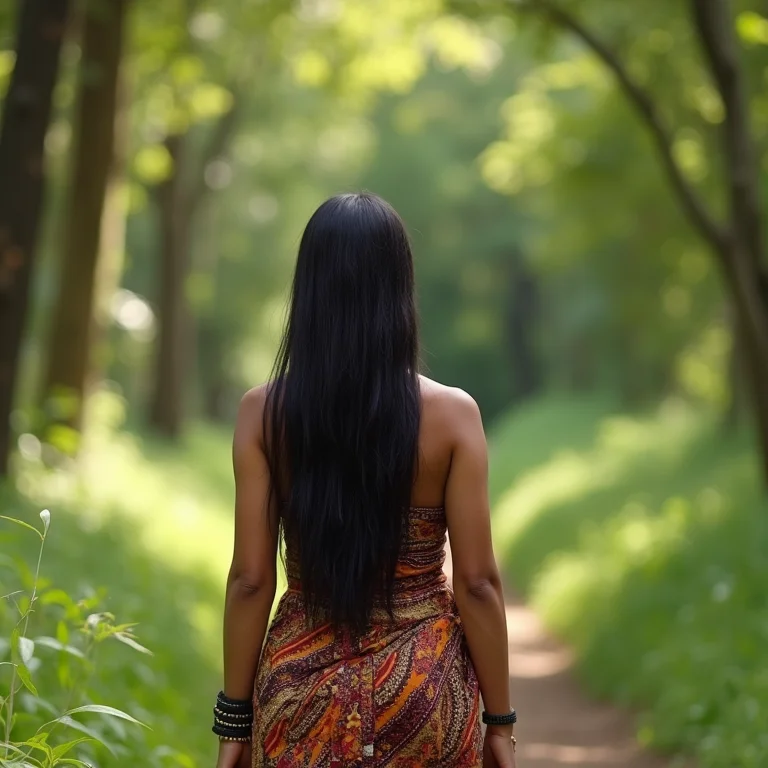 Mulher indígena caminhando em trilha ecológica em Porto Seguro