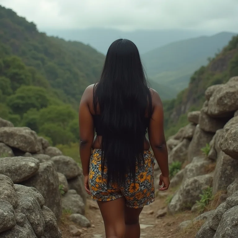 Mulher indígena caminhando no Parque Nacional do Catimbau, Pernambuco.