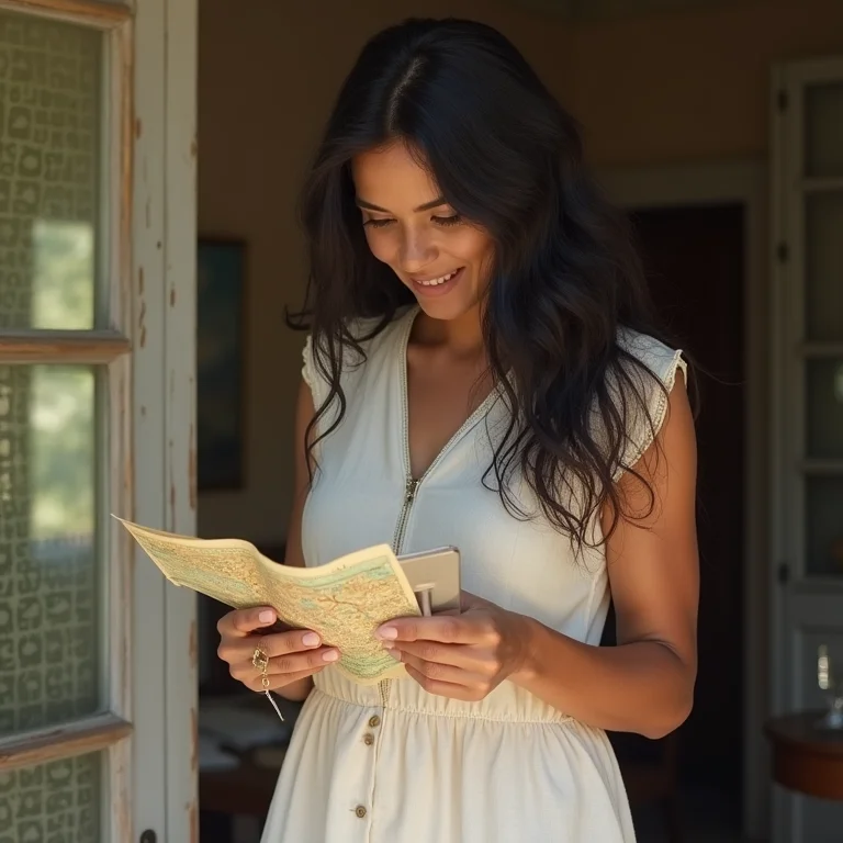 Mulher indígena consultando mapa em São Miguel dos Milagres