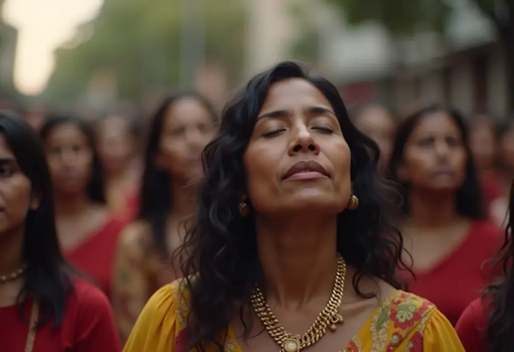 Mulher indígena emocionada durante o Círio de Nazaré