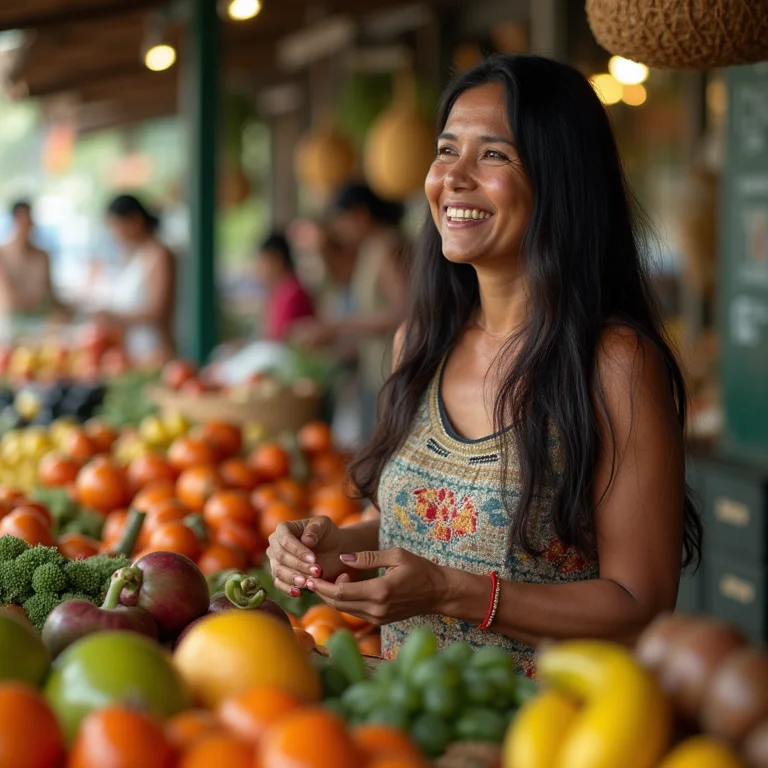 Mulher indígena escolhendo frutas no Ver-o-Peso, Belém