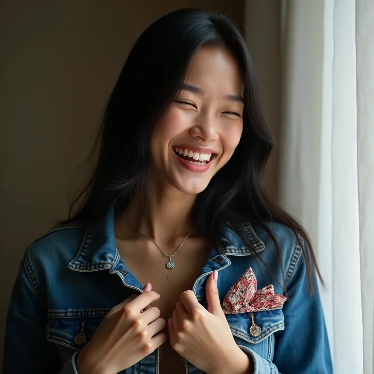 Mulher jovem e alegre usando lenço de bolso