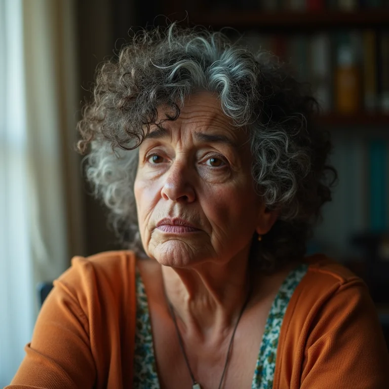 Mulher madura desconfortável com excesso de acessórios de cabelo.