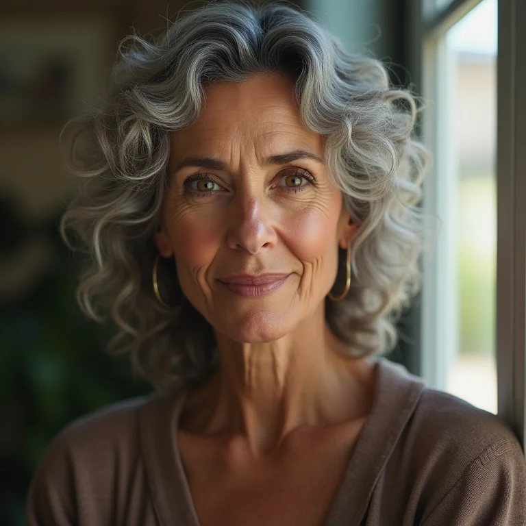 Mulher madura posando para foto de maquiagem