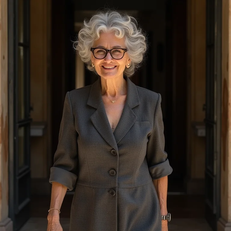 Mulher madura saindo do Theatro da Paz