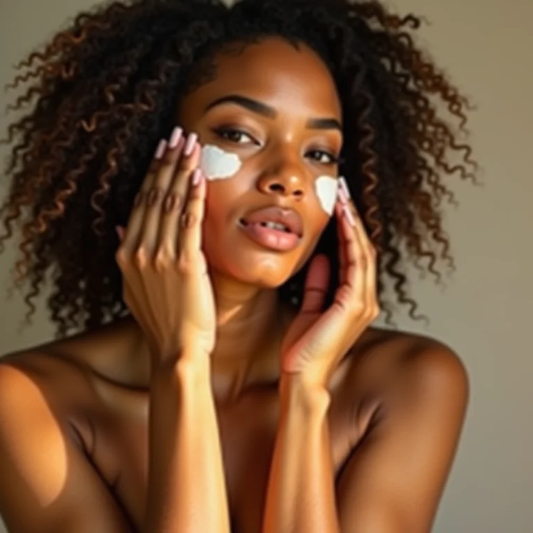 Mulher mid-size aplicando protetor solar no rosto.