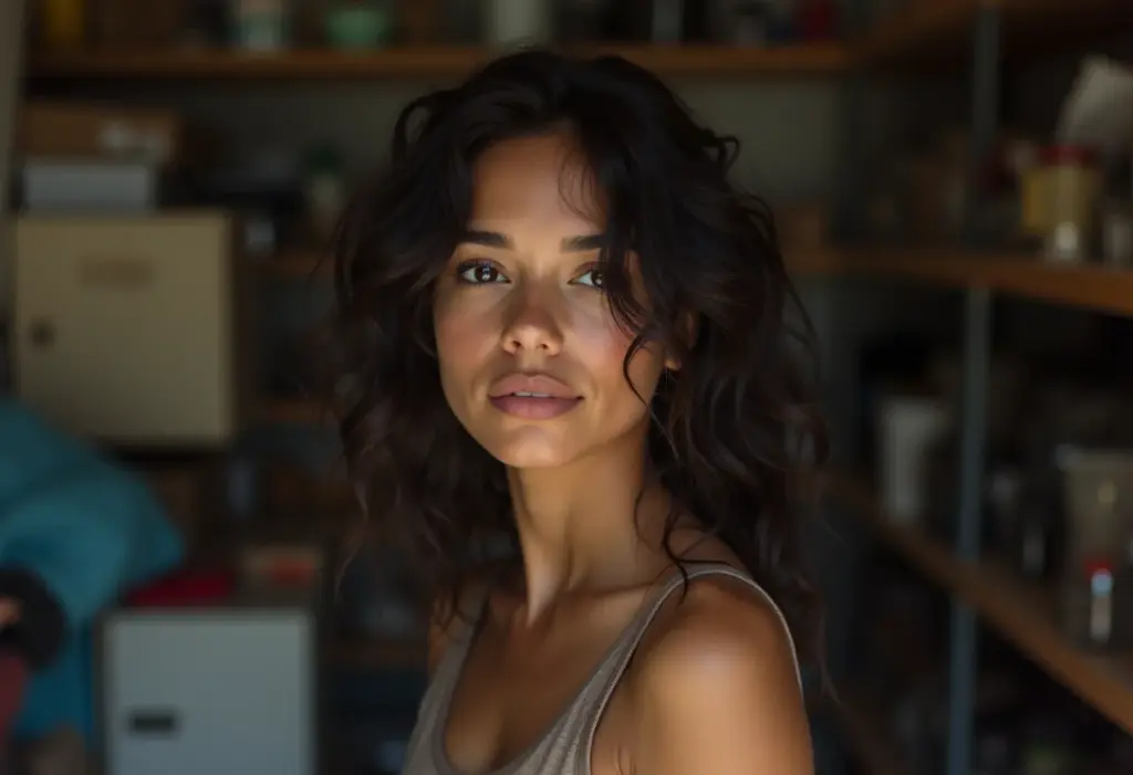 Garagem organizada: 5 erros que você comete e nem percebe Mulher morena pensando em organizar sua garagem.