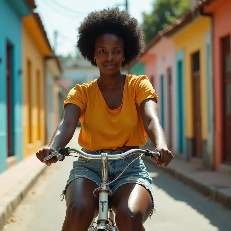 Mulher negra andando de bicicleta em Salvador