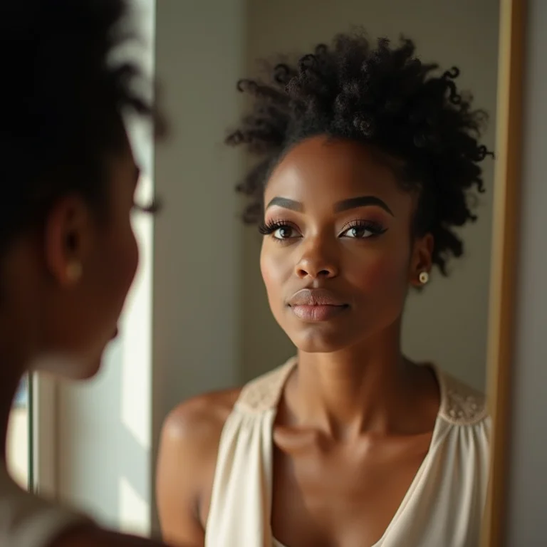 Mulher negra aplicando cílios postiços do tamanho certo