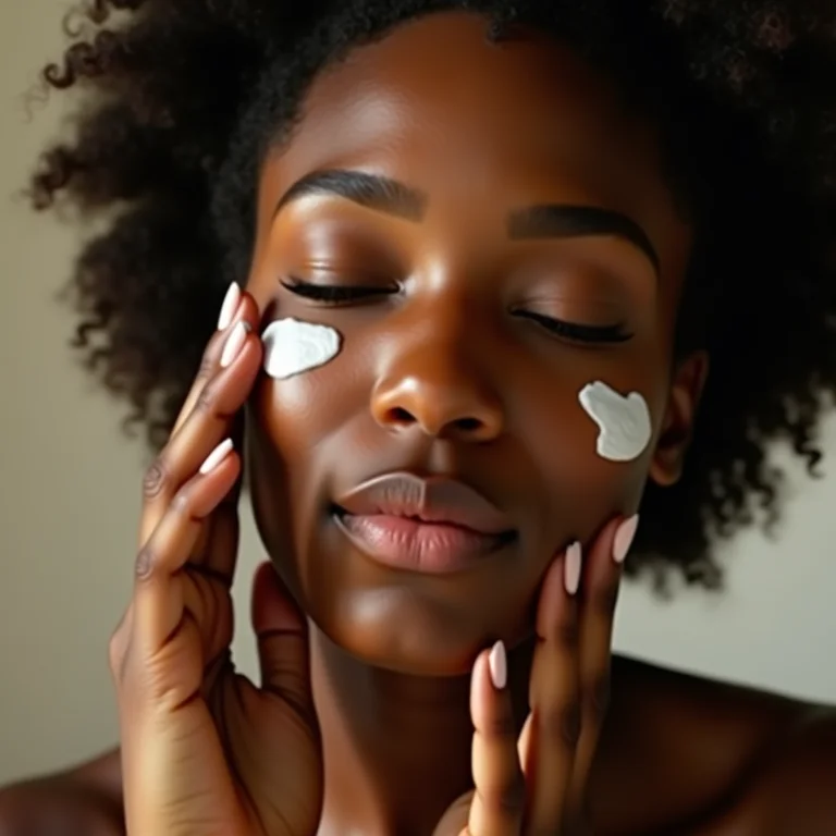 Mulher negra aplicando hidratante no rosto