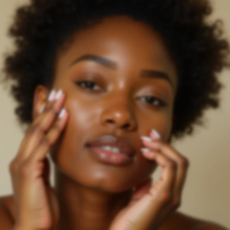 Mulher negra aplicando sérum hidratante no rosto.