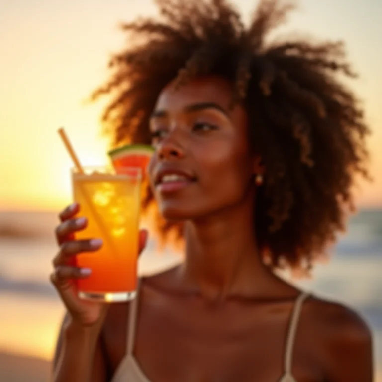 Mulher negra aproveitando o pôr do sol em Copacabana
