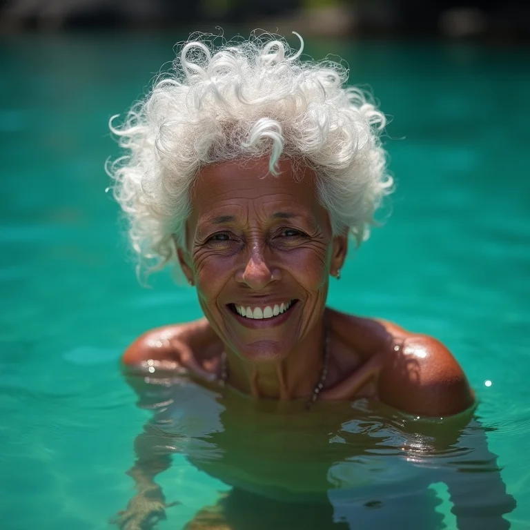 Mulher negra brasileira mergulhando nas piscinas naturais de Taipu de Fora