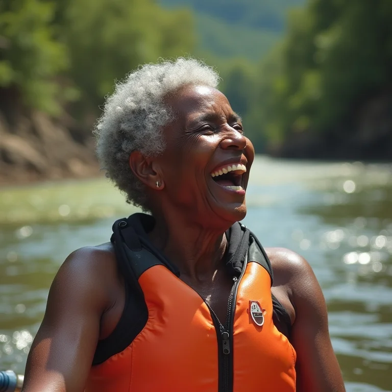 Mulher negra brasileira remando no rio Caño Cristales, Colômbia.