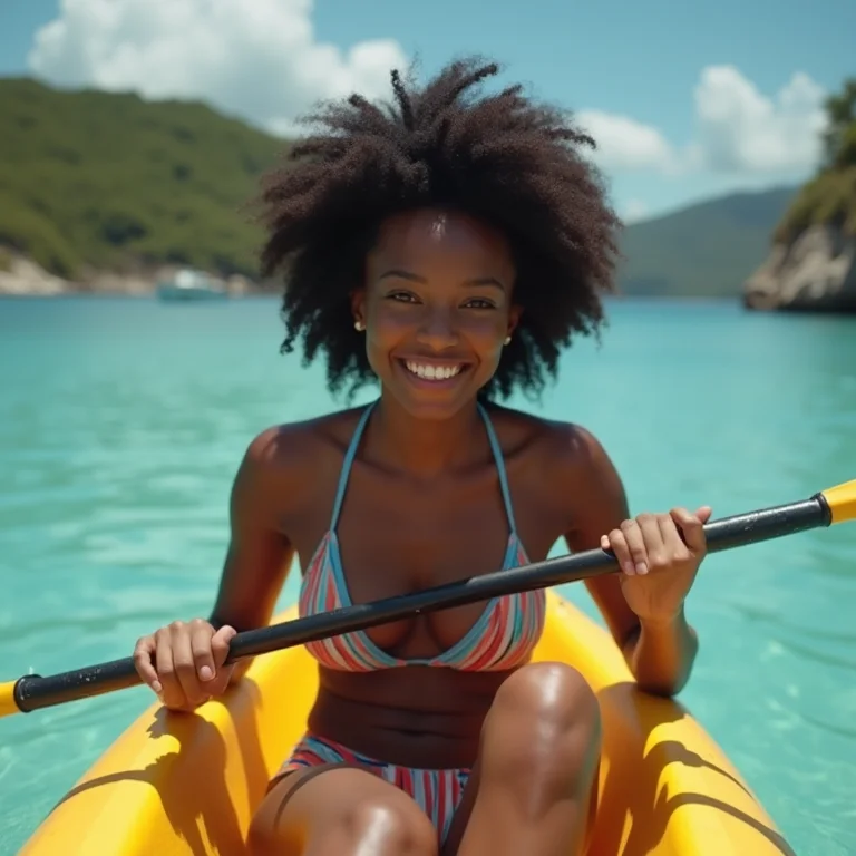 Mulher negra caiaque em Alter do Chão