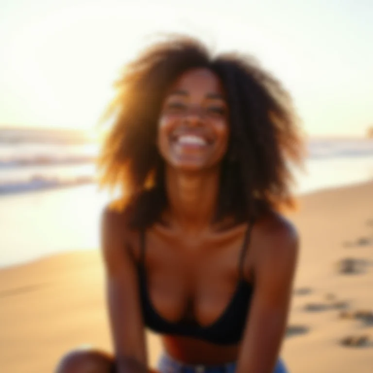 Mulher negra com californianas e ondas iluminadas