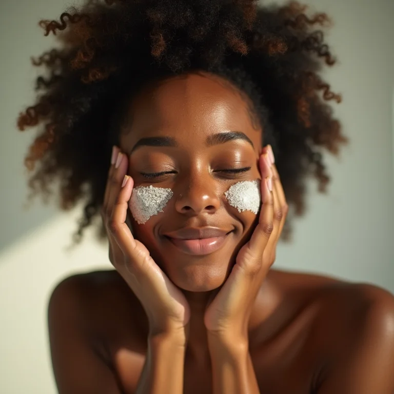 Mulher negra esfoliando o rosto