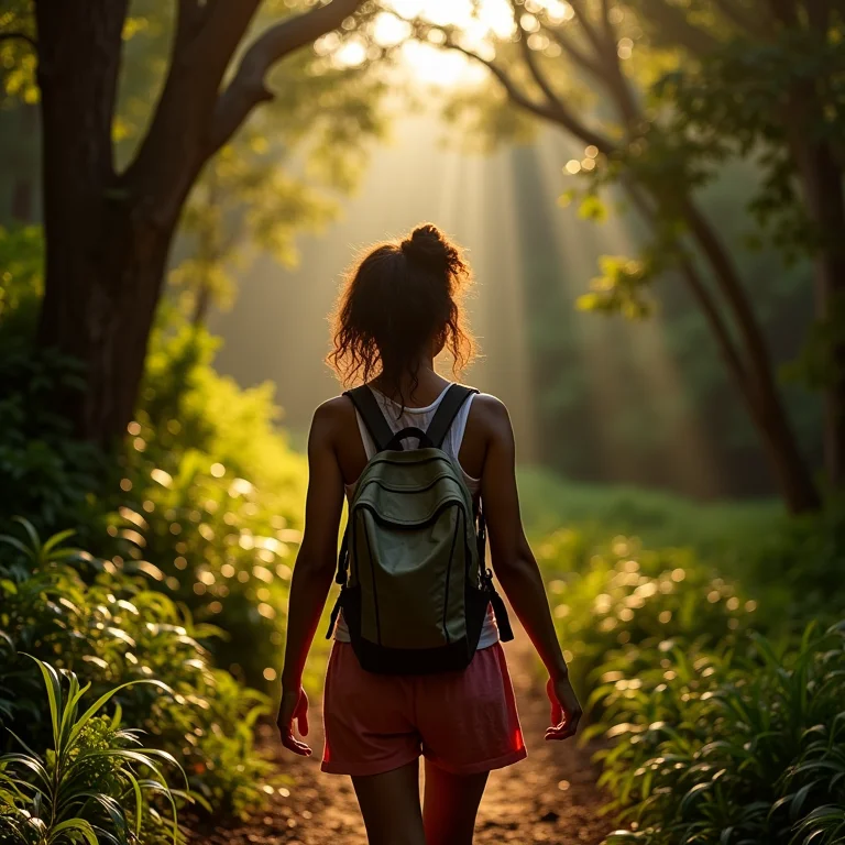 Mulher negra explorando trilha secreta em Ouro Preto.