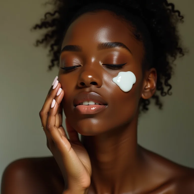 Mulher negra lavando o rosto com sabonete facial suave.